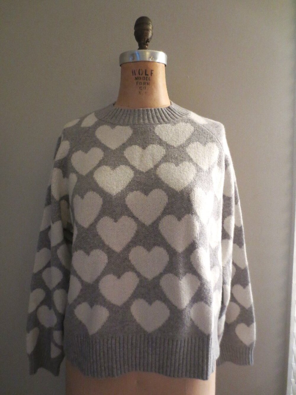 Glittery Hearts White and Grey Cropped Sweater